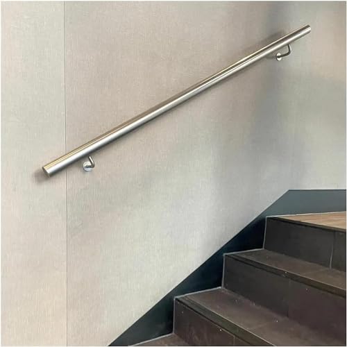 ININOSNP Schwebende Treppenhandläufe Geländerwand aus Edelstahl, Innentreppe, Stufengeländer for den Außenbereich, kreisförmiges silbernes Geländer mit Halterungen und Hardware(150cm) von ININOSNP