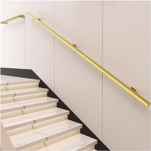 ININOSNP Schwebende Treppenhandläufe Gold/schwarzes Eisengeländer, an der Wand montiertes rechteckiges Rohr-Sicherheitsgeländer for Kinder/ältere Menschen(Gold,150cm) von ININOSNP