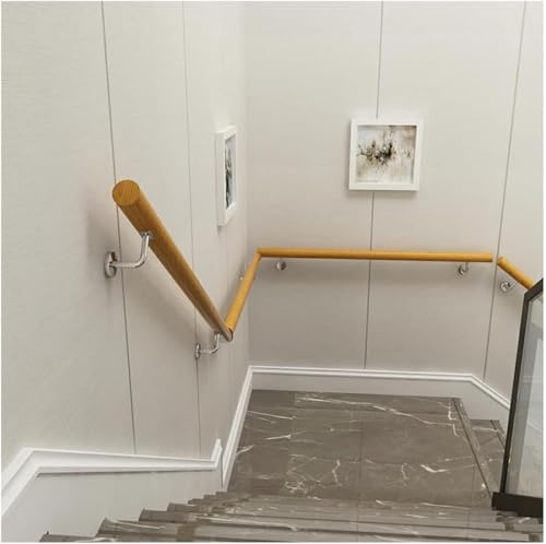 ININOSNP Schwebende Treppenhandläufe Treppenhandlauf, Treppengeländerhandlauf - Komplettset Holzhandlauf mit schmiedeeisernen Halterungen(80 cm) von ININOSNP