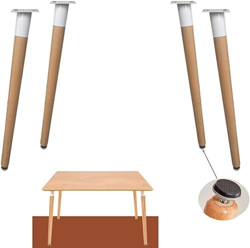 ININOSNP Set mit 4 Möbelbeinen, runde Tischbeine aus Buchenholz, konische Massivholz-Ersatzbeine, schwarz, mit Zwingenbeschlägen (schwarz schräg) (Color : Bianco, Size : Oblique) von ININOSNP
