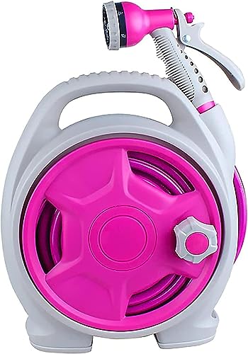 ININOSNP Teleskop-Schlauchwagen Wand-Boden-Garten-Schlauchtrommel, tragbar montiertes Wasser mit 6-Funktions-Sprühdüse(15 Meters Water Pipe|red) von ININOSNP
