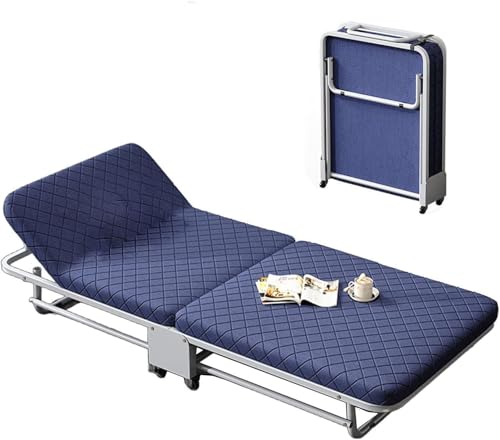 Memory-Schaum-Klappbett Klappbett (mit Matratze) for Erwachsene, verdickte Stahlrohrstruktur, 5-stufig verstellbare Rückenlehne, geeignet for Reisen, Homeoffice und die Nachmittagsruhe.(Blu,188*85*28c von ININOSNP