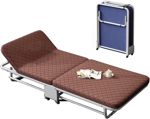 Memory-Schaum-Klappbett Klappbett (mit Matratze) for Erwachsene, verdickte Stahlrohrstruktur, 5-stufig verstellbare Rückenlehne, geeignet for Reisen, Homeoffice und die Nachmittagsruhe.(Brown,188*75*2 von ININOSNP