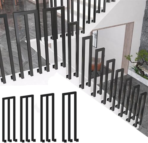 Schwebende Treppenhandläufe Schwarzes, quadratisches Geländer aus Schmiedeeisen, geeignet for Gartenhäuser, Terrassen, Balkone, Treppenhandläufe im Innen- und Außenbereich(M-Shaped 4 Piece,75cm) von ININOSNP