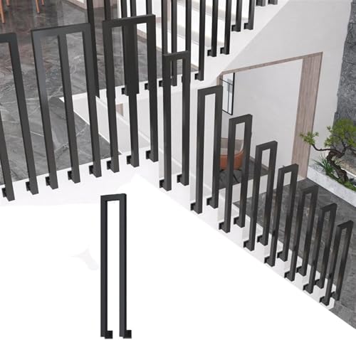Schwebende Treppenhandläufe Schwarzes, quadratisches Geländer aus Schmiedeeisen, geeignet for Gartenhäuser, Terrassen, Balkone, Treppenhandläufe im Innen- und Außenbereich(U-Shaped 1 Piece,85cm) von ININOSNP