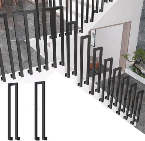 Schwebende Treppenhandläufe Schwarzes, quadratisches Geländer aus Schmiedeeisen, geeignet for Gartenhäuser, Terrassen, Balkone, Treppenhandläufe im Innen- und Außenbereich(U-Shaped 2 Pieces,65cm) von ININOSNP