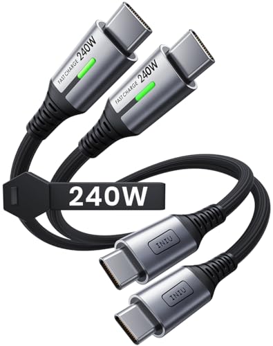 INIU 240W USB C Kabel, [2-Pack 0.3m] PD Schnellladekabel, Nylon Geflochten Ladegerät für iPhone 16 15 Pro Max Samsung Galaxy S23 S22 Pixel 7 iPad Pro MacBook Air von INIU