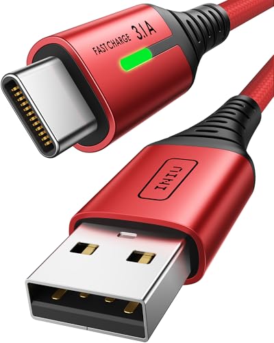 INIU USB C Kabel 2m Rot Typ C 3,1A Handy Ladekabel USB auf USB C Schnellladekabel, Nylon USB-C Aufladekabel Lang für iPhone 16 15 Pro Samsung Galaxy S21 S20 S10 Note 10 Google Pixel 7 6 usw. von INIU
