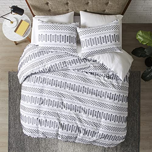 INK+IVY Rhea Bettwäsche-Set aus 100% Baumwolle, Mitte des Jahrhunderts, modernes Boho-Design, alle Jahreszeiten, passende Kissenbezüge, King-Size-Bett, Marineblau/weiß, 3-teilig von INK + IVY