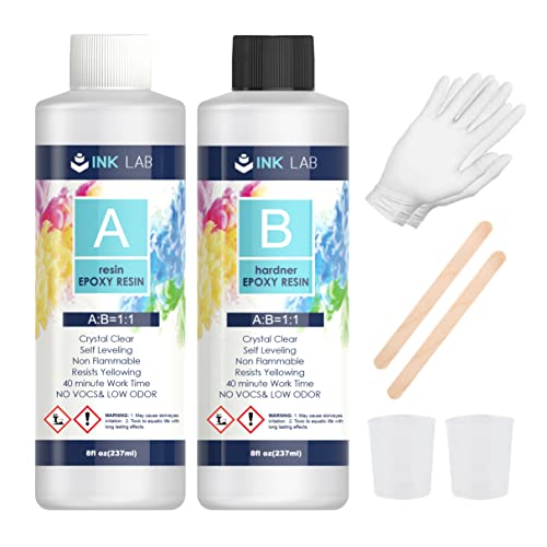 Epoxidharz Set 474ml Epoxidharz mit Härter 1: 1 Verhältnis Glasklar Gießharz mit Holzstäbchen Handschuhe Epoxidarz für Holz Schmuckherstellung Kunst Handwerk von INK LAB