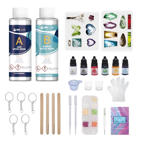 Epoxidharz Set Ungiftig Glasklar Gießharz mit Farbe Glitzer Silikonformen Messbecher Zubehör Epoxidharz für Kunstprojekt Schmuckherstellung Kunst Handwerk von INK LAB