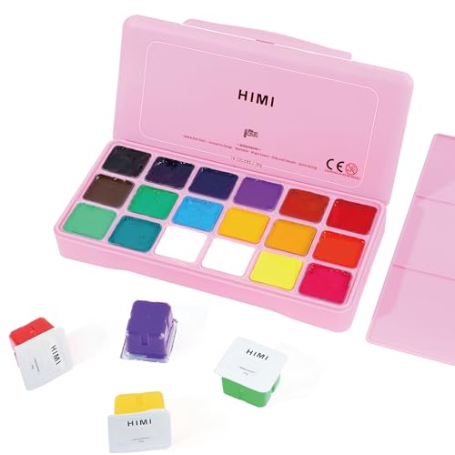 INK LAB HIMI Gouache Farben Set 18 Farben x 30 ml Gouache Paint Ungiftige Einzigartiges Gelee Cup Design mit Palette für Künstler Studenten Kinder von INK LAB