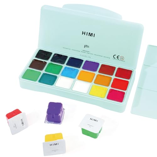 INK LAB HIMI Gouache Farben Set 18 Farben x 30 ml Gouache Paint Ungiftige Einzigartiges Gelee Cup Design mit Palette für Künstler Studenten Kinder von INK LAB