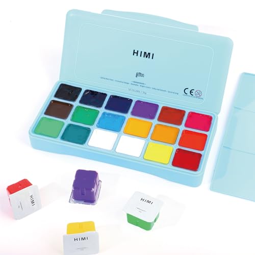INK LAB HIMI Gouache Farben Set 18 Farben x 30 ml Gouache Paint Ungiftige Einzigartiges Gelee Cup Design mit Palette für Künstler Studenten Kinder von INK LAB