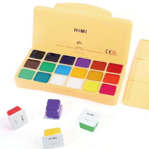 INK LAB HIMI Gouache Farben Set 18 Farben x 30 ml Gouache Paint Ungiftige Einzigartiges Gelee Cup Design mit Palette für Künstler Studenten Kinder von INK LAB