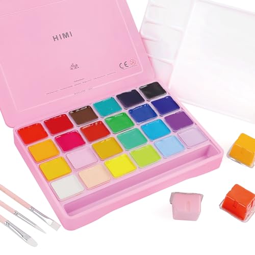 INK LAB HIMI Gouache Farben Set 24 Farben 30 ml Gouache Paint mit Pinsel Ungiftige Einzigartiges Gelee Cup Design mit Palette für Künstler Studenten Kinder von INK LAB