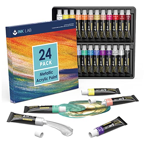 INK LAB Metallic Acrylfarben Set 24 x 12ml Tuben Metallic Künstlerfarben Malfarben Ungiftig für Anfänger Steine Leinwand Holz Papier Keramik INK LAB Metallic Acrylfarben Set 24 x 12ml Tuben Metallic Künstlerfarben Malfarben Ungiftig für Anfänger Steine Leinwand Holz Papier Keramik von INK LAB