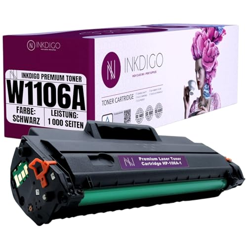 W1106A Mit Chip Premium TÜV Toner Schwarz Kompatibel für HP 106A für HP Laserjet MFP 135wg Toner 137fwg 135w 137fnw 135a 107a 107r 135r 137fnw MFP 138 von INKDIGO