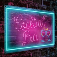 Leuchtreklame - Cocktailbar Mit Neoneffekt Auf Metall Gedruckt | Wandkunst Für Bar/Club Retro-Dekor Getränke Zu Hause, Pub, Männerhöhle von INKGENICS