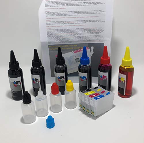 Kit 4 Tintenpatronen nachfüllbar Auto Reset 18/18 x l Typ-1811 1812 1813 1814 + 700 ml Tinte mit 4 Flaschen schwarz und Farben + tanichette von Ladekabel Zubehör für Epson Expression Home XP-102, XP-202, XP-205, XP-212, XP-215, XP-225, XP-30, XP-302, XP-305, XP-312, XP-315, XP-322, XP-325, XP-402, XP-405WH, XP-412, XP-415, XP-422, XP-425 Versand von Italien mit Kurier versichert Wenn sich verliert ein Paket Ne Senden ein nach Garantie 24 Monate von INKJET ORIGINALE