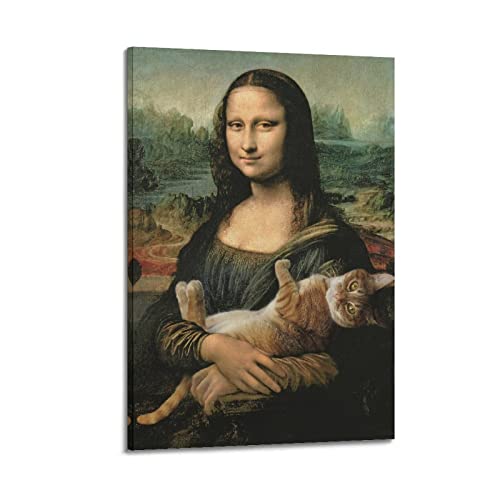 INKLOT Lustiges künstlerisches Mona Lisa und Katze Poster, dekoratives Gemälde, Leinwand, Wandposter und Kunstbild, modernes Familien-Schlafzimmer, Dekoration, Poster, 30 x 45 cm von INKLOT