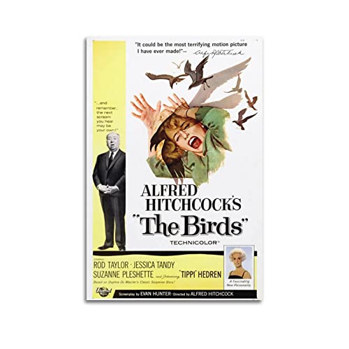 INKLOT Vintage-Filmposter Alfred Hitchcock The Birds Poster, dekoratives Gemälde, Leinwand, Wandposter und Kunstbild, modernes Familien-Schlafzimmer, Dekoration, Poster, 30 x 45 cm von INKLOT