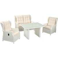 4-teilige Lounge-Sitzgruppe Leona Rattanoptik mit Tisch 120x83 cm weiß Tischplatte aus Glas - Inko von INKO