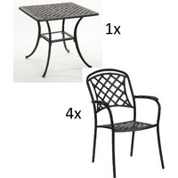 5-teilige Sitzgruppe Aluminium Guss bronze Tisch 80x80cm mit 4 Sesseln Tisch 80x80 cm mit 4x Sessel Capri - Inko von INKO