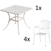 5-teilige Sitzgruppe Aluminium Guss weiß Tisch 80x80cm mit 4 Sesseln Tisch 80x80 cm mit 4x Sessel Capri - Inko von INKO