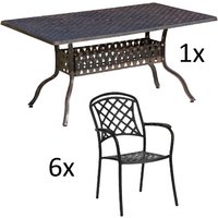 7-teilige Sitzgruppe Alu-Guss bronze Tisch 150x97x74 cm cm mit 6 Sesseln Tisch 150x97 cm mit 6x Sessel Capri - Inko von INKO