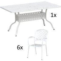 7-teilige Sitzgruppe Alu-Guss weiß Tisch 120x80x74 cm cm mit 6 Sesseln Tisch 120x80 cm mit 6x Sessel Capri - Inko 7-teilige Sitzgruppe Alu-Guss weiß Tisch 120x80x74 cm cm mit 6 Sesseln Tisch 120x80 cm mit 6x Sessel Capri - Inko von INKO