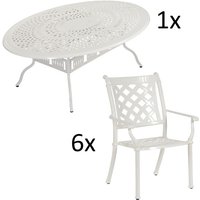 7-teilige Sitzgruppe Alu-Guss weiß Tisch oval 216x152x74 cm cm mit 6 Sesseln Tisch 216x152 cm mit 6x Sessel Duke - Inko von INKO