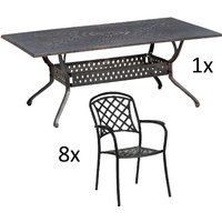 9-teilige Sitzgruppe Alu-Guss bronze Tisch 215x107x74 cm cm mit 8 Sesseln Tisch 215x107 cm mit 8x Sessel Capri - Inko von INKO