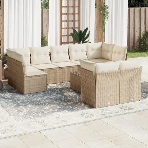 INLIFE 10-TLG. Garten-Sofagarnitur mit Kissen Beige Poly Rattan,Möbel,Gartenmöbel,Gartenmöbel-Sets,Beige,82.4 KG,3218158 von INLIFE