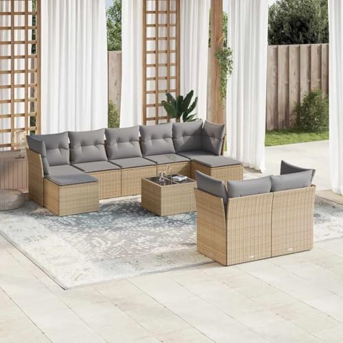INLIFE 10-TLG. Garten-Sofagarnitur mit Kissen Beige Poly Rattan,Möbel,Gartenmöbel,Gartenmöbel-Sets,Beige,85.6 KG,3250158 von INLIFE
