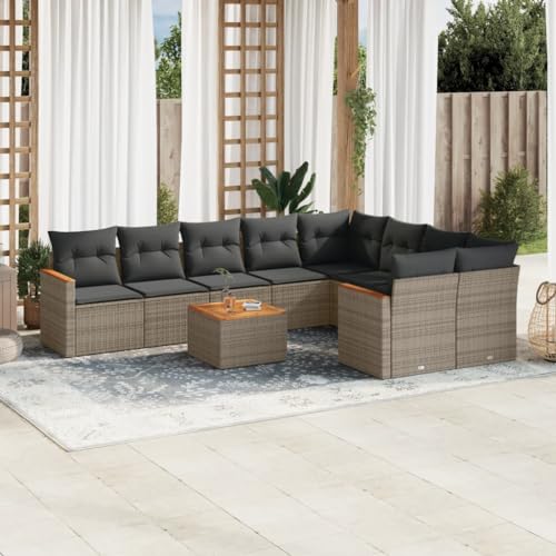 INLIFE 10-TLG. Garten-Sofagarnitur mit Kissen Grau Poly Rattan,Möbel,Gartenmöbel,Gartenmöbel-Sets,Grau,80 KG,3226312 von INLIFE
