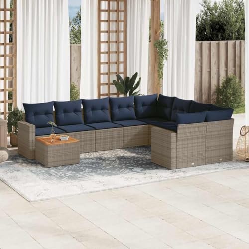 INLIFE 10-TLG. Garten-Sofagarnitur mit Kissen Grau Poly Rattan,Möbel,Gartenmöbel,Gartenmöbel-Sets,Grau,81.9 KG,3256621 von INLIFE