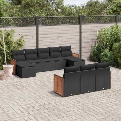 INLIFE 10-TLG. Garten-Sofagarnitur mit Kissen Schwarz Poly Rattan,Möbel,Gartenmöbel,Gartenmöbel-Sets,Schwarz,80 KG,3228092 von INLIFE