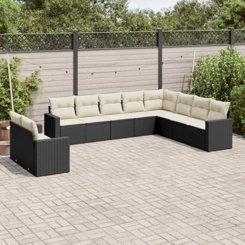 INLIFE 10-TLG. Garten-Sofagarnitur mit Kissen Schwarz Poly Rattan,Möbel,Gartenmöbel,Gartenmöbel-Sets,Schwarz,80.4 KG,3219156 von INLIFE