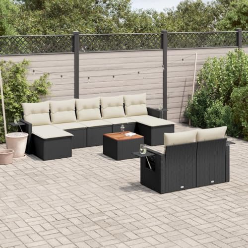INLIFE 10-TLG. Garten-Sofagarnitur mit Kissen Schwarz Poly Rattan,Möbel,Gartenmöbel,Gartensitzmöbel,Gartensofaelemente,Schwarz,80 KG,3224775 von INLIFE