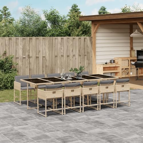 INLIFE 11-TLG. Garten-Essgruppe mit Kissen Beigemischung Poly Rattan,Möbel,Gartenmöbel,Gartenmöbel-Sets,Beige,116 KG,3278063 von INLIFE