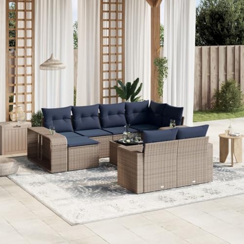 INLIFE 11-teiliges Gartensofa-Set mit Kissen, grau, Polyrattan,Möbel,Gartenmöbel,Gartenmöbel-Sets,Grau,80 KG,3228911 von INLIFE