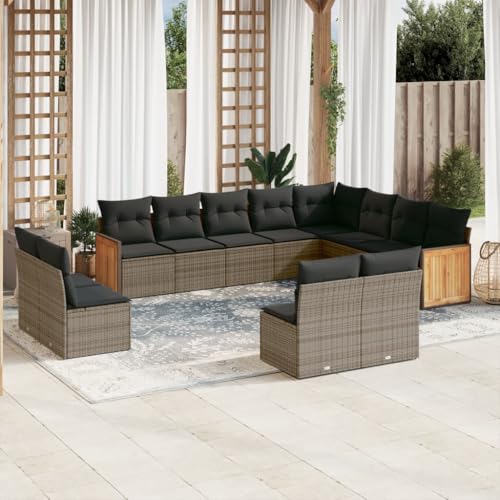 INLIFE 12-TLG. Garten-Sofagarnitur mit Kissen Grau Poly Rattan,Möbel,Gartenmöbel,Gartenmöbel-Sets,Grau,103.2 KG,3260555 von INLIFE