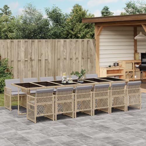 INLIFE 13-TLG. Garten-Essgruppe mit Kissen Beige Poly Rattan,Möbel,Gartenmöbel,Gartenmöbel-Sets,Beige,153 KG,3210768 von INLIFE