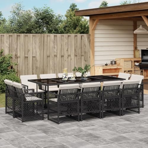 INLIFE 13-TLG. Garten-Essgruppe mit Kissen Schwarz Poly Rattan,Möbel,Gartenmöbel,Gartenmöbel-Sets,Schwarz,125.75 KG,3210858 von INLIFE