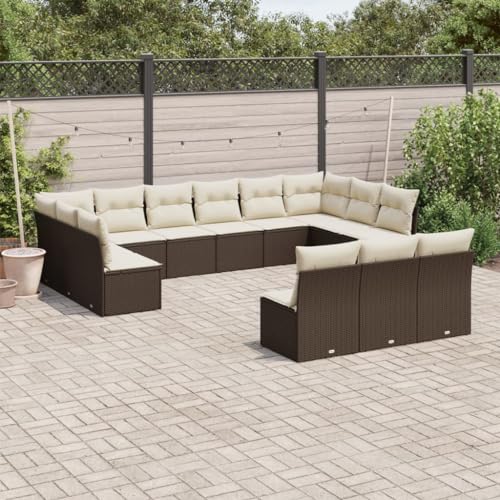 INLIFE 13-TLG. Garten-Sofagarnitur mit Kissen Braun Poly Rattan,Möbel,Gartenmöbel,Gartenmöbel-Sets,Braun,105 KG,3250232 von INLIFE
