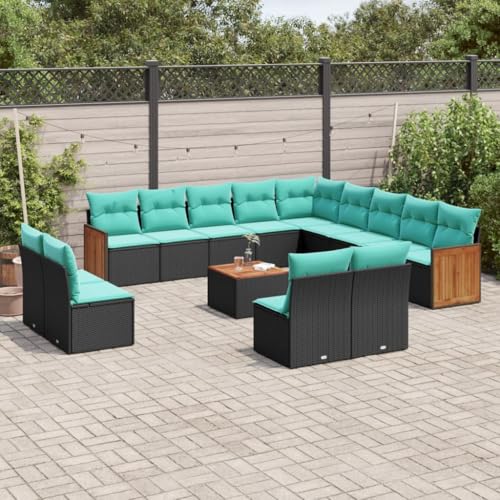 INLIFE 14-teiliges Gartensofa-Set mit Kissen, schwarzes Polyrattan,Möbel,Gartenmöbel,Gartenmöbel-Sets,Schwarz,108 KG,3228171 von INLIFE