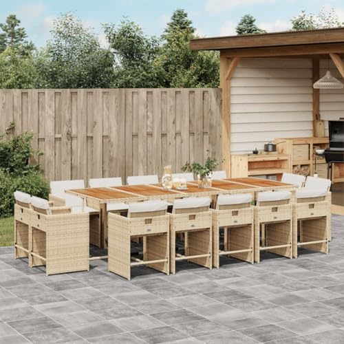 INLIFE 15-TLG. Garten-Essgruppe mit Kissen Beige Poly Rattan,Möbel,Gartenmöbel,Gartenmöbel-Sets,Beige,133.4 KG,3278007 von INLIFE