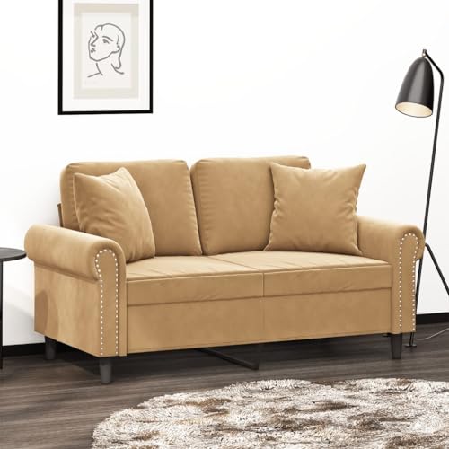 INLIFE 2-Sitzer-Sofa mit Zierkissen Braun 120 cm Samt,Möbel,Sofas,Braun,23.75 KG,3200942 von INLIFE