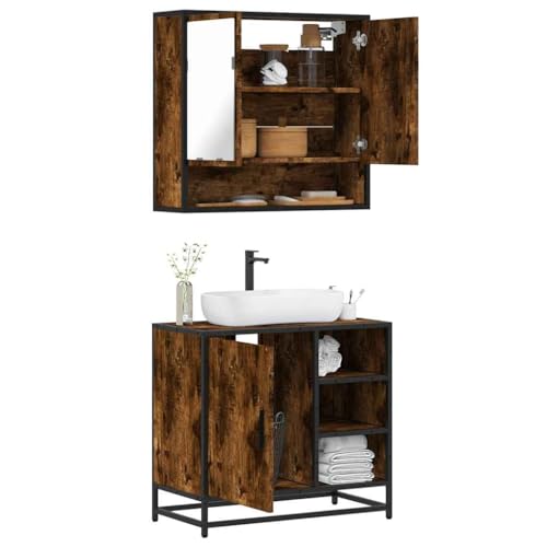 INLIFE 2-TLG. Badmöbel-Set Räuchereiche Holzwerkstoff,Möbel,Möbelgarnituren,Badezimmermöbel-Sets,Braun,38.05 KG,3300937 von INLIFE